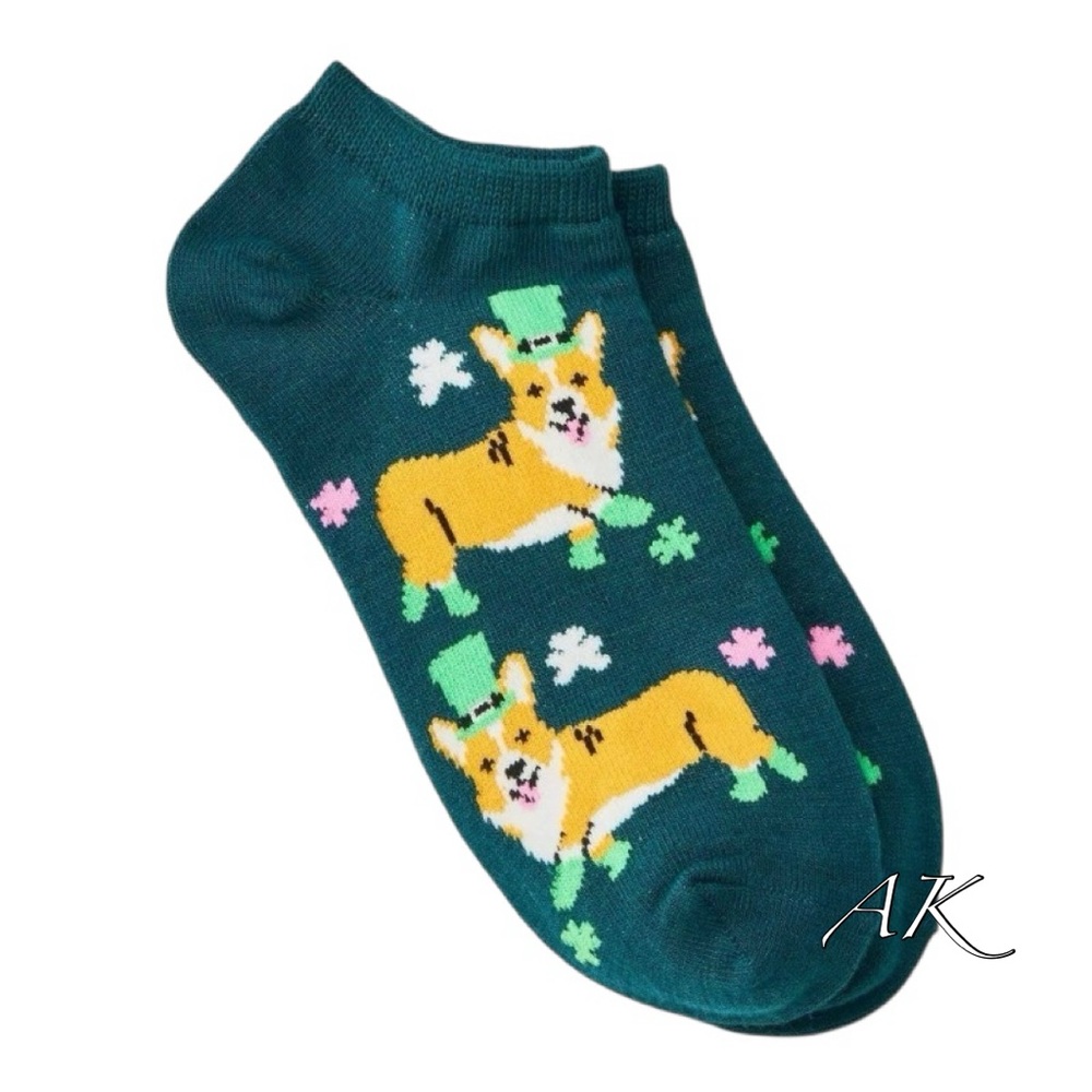 Corgi St. Patrick’s Day Low Cut Socks 🐾 Pembroke Welch Corgi